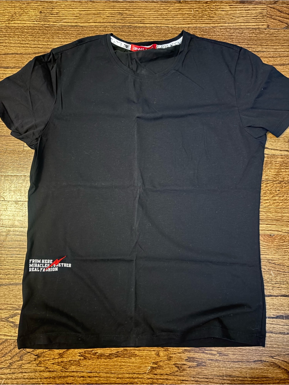 Black Black Short Sleeve Tee with Small Red Accent